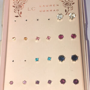 Lauren Conrad 9 Pairs Various Colors CZ Rhinestone Stud Earrings